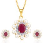 Atosie Pearl and Ruby Necklace set by KaratCraft